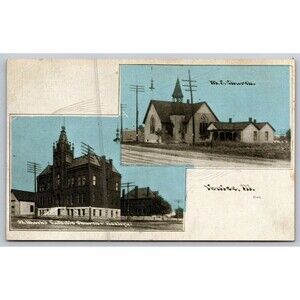Postcard Illinois Venice 1909 St. Mark's Catholic Church and Rectory Addressed